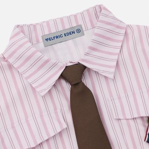 Y2K Aesthetic Stripe Necktie Long Sleeve Shirt - Wrinkle-Resistant Fashion Top