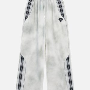 Y2K Aesthetic Stripe Simulated Dirt Sweatpants for Comfy Grunge Style Outfits