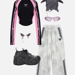 Y2K Aesthetic Stripe Simulated Dirt Sweatpants for Comfy Grunge Style Outfits