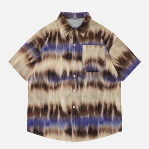 Y2K Aesthetic Stripe Tie Dye Short Sleeve Shirt - Trendy Cute Top for Stylish Outfits