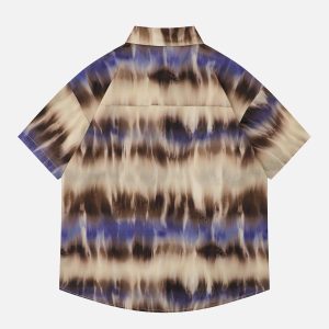 Y2K Aesthetic Stripe Tie Dye Short Sleeve Shirt - Trendy Cute Top for Stylish Outfits