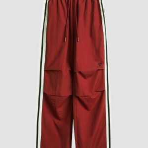 Y2K Aesthetic Stripe Wrinkle Track Pants for Trendy Grunge and Coquette Outfits