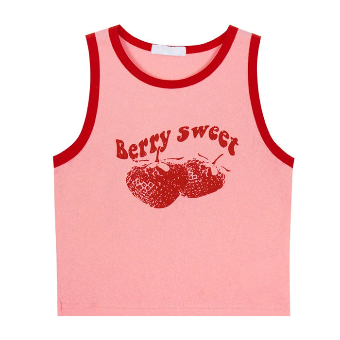 Y2K Aesthetic Sweet Berry Tank Top - Cute Crop Top for Coquette and Grunge Styles