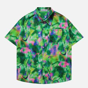 Y2K Aesthetic Tie Dye Short Sleeve Shirt - Trendy Grunge Style for Effortless Vibes