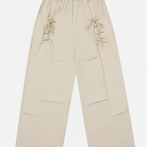 Y2K Aesthetic Tie-Waist Baggy Pants for Comfy Grunge and Coquette Outfits