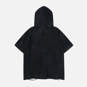 Y2K Aesthetic Washed Hooded Tee with Horn Design for Trendy Casual Outfits