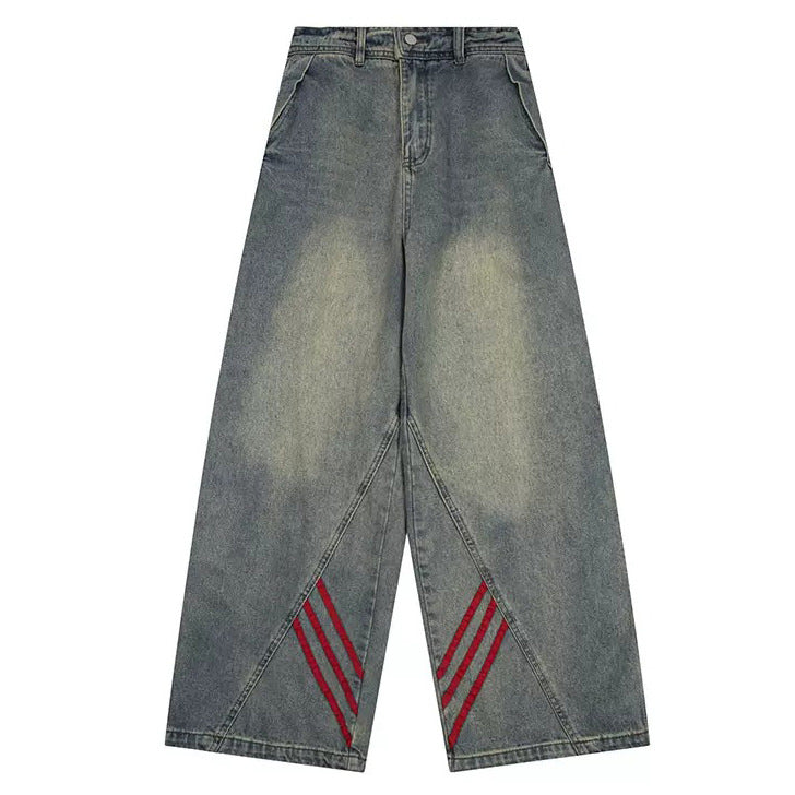 Y2K Aesthetic Wide Red Stripe Jeans for Retro Grunge and Coquette Outfits