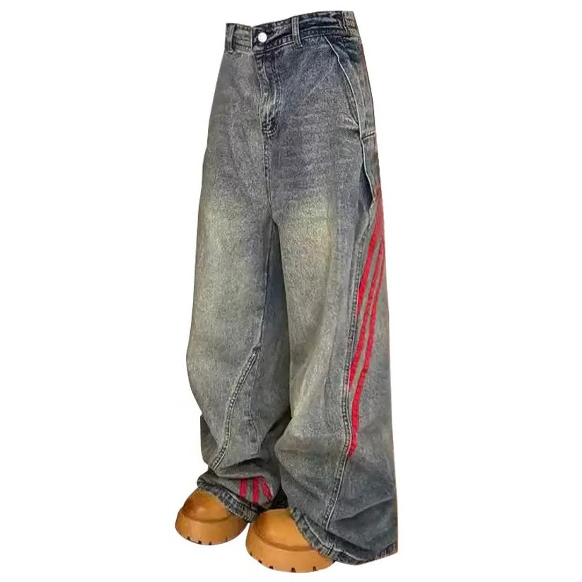 Y2K Aesthetic Wide Red Stripe Jeans for Retro Grunge and Coquette Outfits