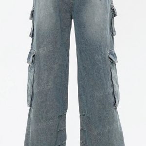 Y2K Baggy Multi Pocket Denim Cargo Pants for Trendy Aesthetic Outfits