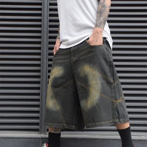 Y2K Baggy Reverse Washed Jorts for Trendy Grunge Aesthetic Outfits and Casual Looks