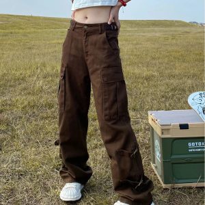 Y2K Baggy Straight Leg Cargo Pants for Trendy Coquette and Grunge Aesthetic Outfits