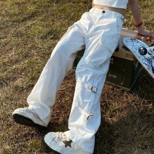 Y2K Baggy Straight Leg Cargo Pants for Trendy Coquette and Grunge Aesthetic Outfits