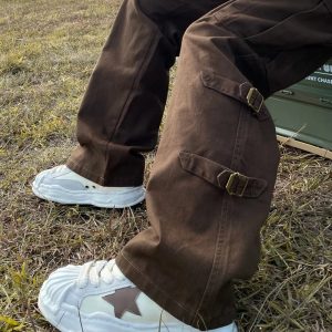 Y2K Baggy Straight Leg Cargo Pants for Trendy Coquette and Grunge Aesthetic Outfits