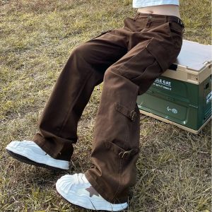 Y2K Baggy Straight Leg Cargo Pants for Trendy Coquette and Grunge Aesthetic Outfits