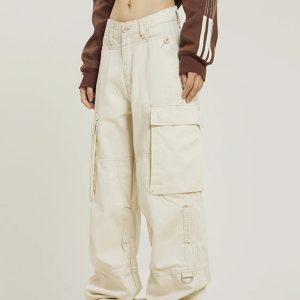 Y2K Baggy Turned-Down Cargo Pants for Trendy Coquette and Grunge Aesthetic Outfits