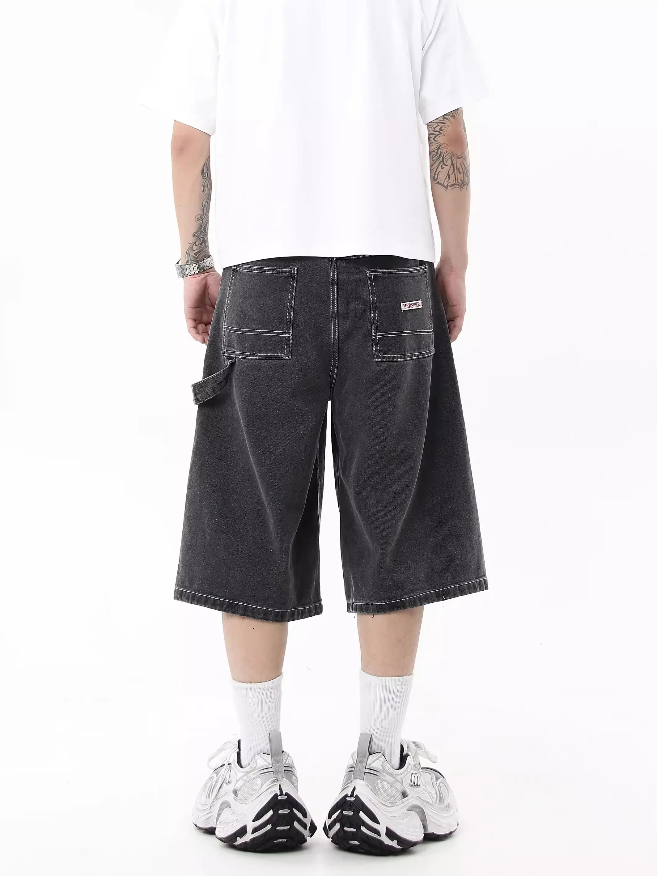 Y2K Baggy Washed Denim Jorts for a Retro Grunge Aesthetic Look