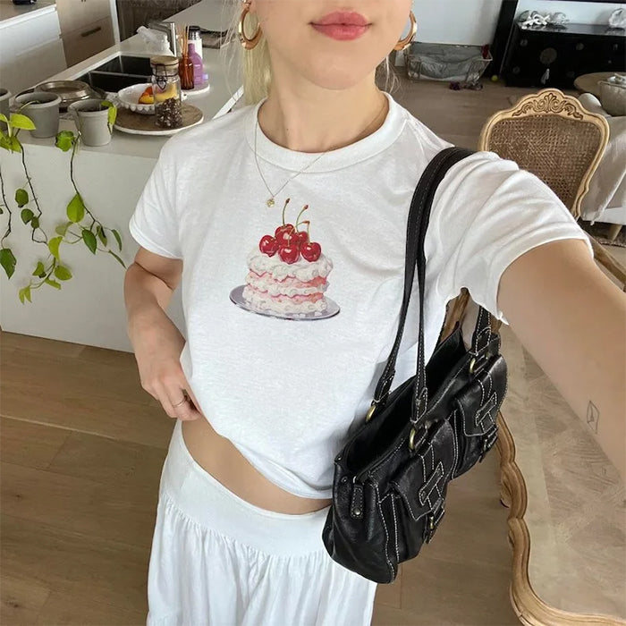 Y2K Birthday Cake Graphic Tee - Cute Pastel Aesthetic Top for Trendy Outfits