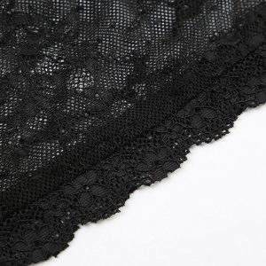 Y2K Black Lace Spliced Mesh Cami Top for Coquette and Grunge Aesthetic Outfits