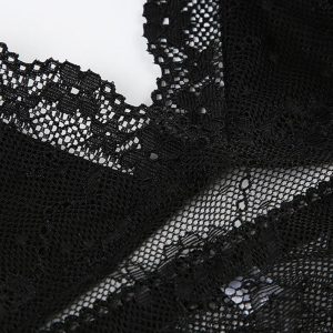 Y2K Black Lace Spliced Mesh Cami Top for Coquette and Grunge Aesthetic Outfits