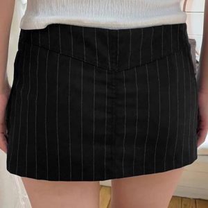 Y2K Black Striped Low Waisted Halter Skirt for Trendy Grunge and Coquette Aesthetic