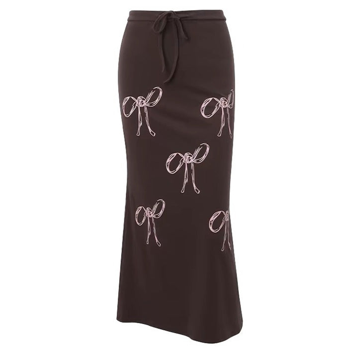 Y2K Bow Print Maxi Skirt - Cute Coquette Aesthetic for Effortless Style