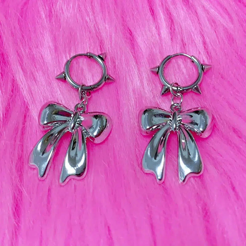 Y2K Bow Spiked Hoop Earrings for Coquette Aesthetic and Grunge Style Outfits