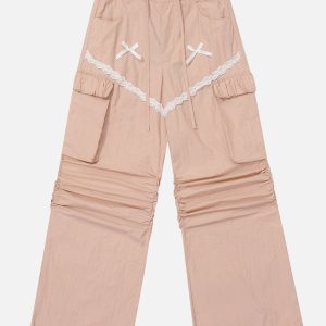 Y2K Bow Wrinkle Cargo Pants - Trendy Coquette Aesthetic for Effortless Style