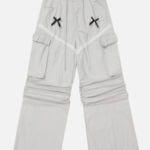 Y2K Bow Wrinkle Cargo Pants - Trendy Coquette Aesthetic for Effortless Style