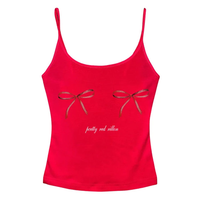 Y2K Bows Cute Skinny Tank Top for Coquette Aesthetic and Y2K Fashion Lovers