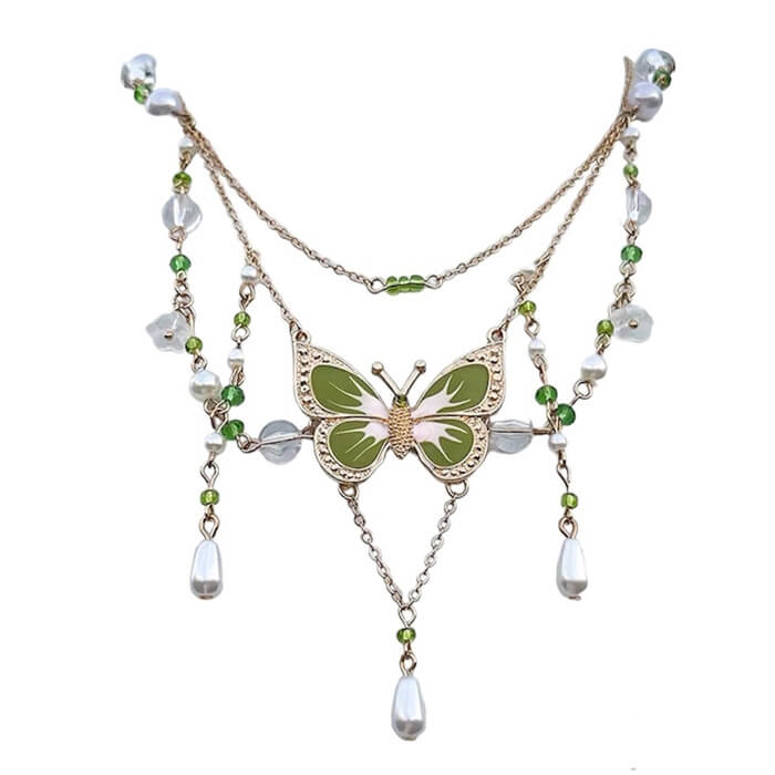 Y2K Butterfly Aesthetic Layered Necklace - Cute Jewelry for Coquette and Grunge Styles