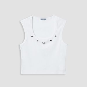 Y2K Butterfly Button Tank Top - Cute Aesthetic Crop Top for Coquette and Grunge Styles