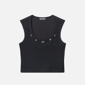 Y2K Butterfly Button Tank Top - Cute Aesthetic Crop Top for Coquette and Grunge Styles