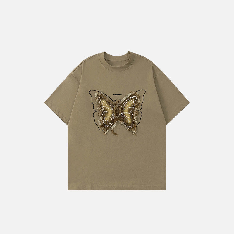 Y2K Butterfly Embroidery Tee - Cute Pastel Aesthetic Top for Y2K Fashion Lovers