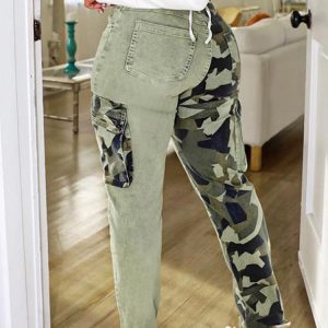 Y2K Camouflage Denim Patchwork Pants for Trendy Grunge and Coquette Aesthetic Outfits