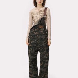 Y2K Camouflage Overalls: Trendy Grunge Aesthetic Jumpsuit for Stylish Outfits