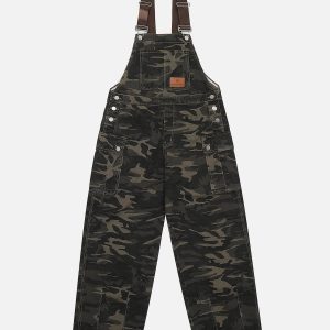 Y2K Camouflage Overalls: Trendy Grunge Aesthetic Jumpsuit for Stylish Outfits