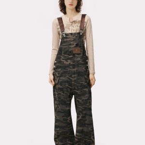 Y2K Camouflage Overalls: Trendy Grunge Aesthetic Jumpsuit for Stylish Outfits