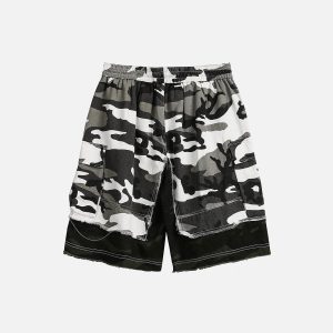 Y2K Camouflage Patchwork Cargo Shorts for Trendy Aesthetic Outfits and Summer Vibes