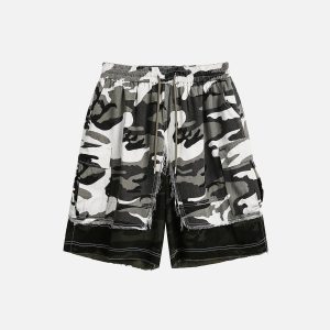 Y2K Camouflage Patchwork Cargo Shorts for Trendy Aesthetic Outfits and Summer Vibes