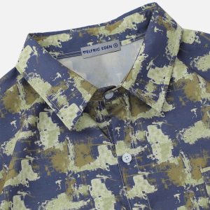 Y2K Camouflage Short Sleeve Shirt - Trendy Grunge Aesthetic Top for Stylish Outfits