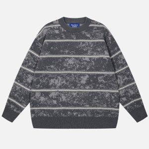 Y2K Camouflage Stripe Sweater - Trendy Grunge Style for Aesthetic Outfits