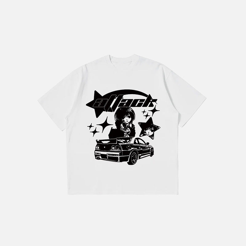 Y2K Car Printed Graphic Tee - Retro Aesthetic Top for Trendy Women