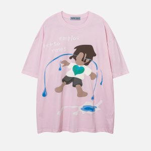 Y2K Cartoon Character Foam Print Tee - Cute and Comfy Aesthetic Top for Trendy Outfits