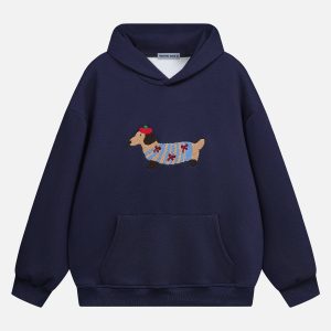 Y2K Cartoon Dog Hoodie: Cute and Comfy Aesthetic Top for Cozy Outfits