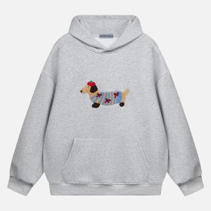 Y2K Cartoon Dog Hoodie: Cute and Comfy Aesthetic Top for Cozy Outfits