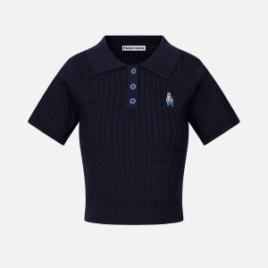 Y2K Cartoon Embroidery Polo Tee - Cute Aesthetic Top for Trendy Outfits