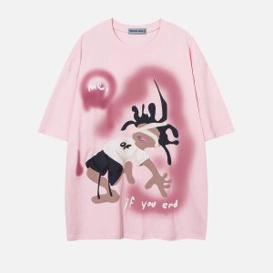 Y2K Cartoon Graffiti Print Tee - Trendy Aesthetic Top for Grunge and Coquette Styles