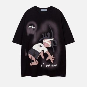 Y2K Cartoon Graffiti Print Tee - Trendy Aesthetic Top for Grunge and Coquette Styles