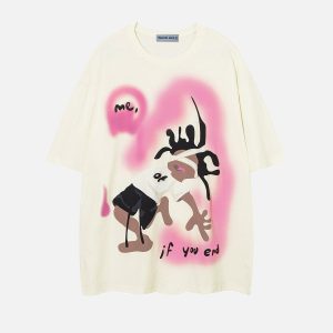 Y2K Cartoon Graffiti Print Tee - Trendy Aesthetic Top for Grunge and Coquette Styles