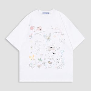 Y2K Cartoon Print Tee: Cute Graphic Top for Coquette and Grunge Aesthetic Lovers